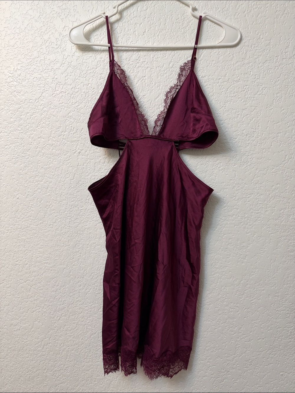Victoria's Secret Burgundy Lace-Trim Satin Slip